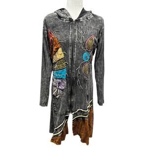Rising International Hooded Duster Sweatshirt Jacket XL Boho Patchwork